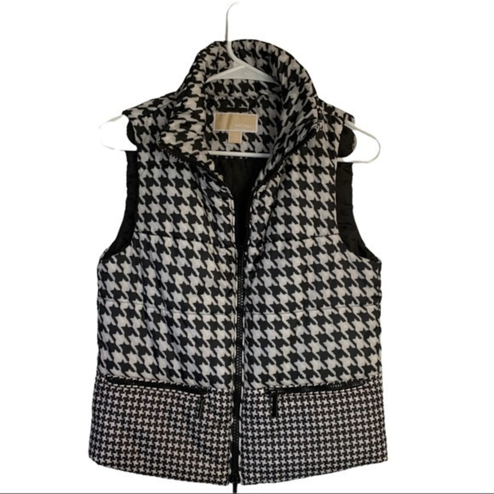 Michael Kors Black and White Houndstooth Quilted Vest
